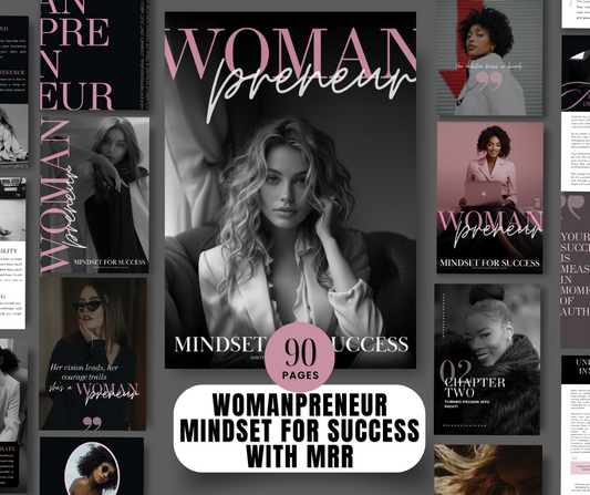 90-page Womanpreneur Mindset for Success eBook cover and preview pages