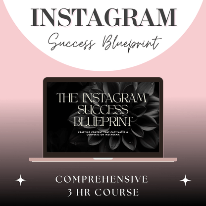 Instagram Success Blueprint 3-hour video course displayed on laptop screen, teaching Instagram content strategies for growth and engagement.